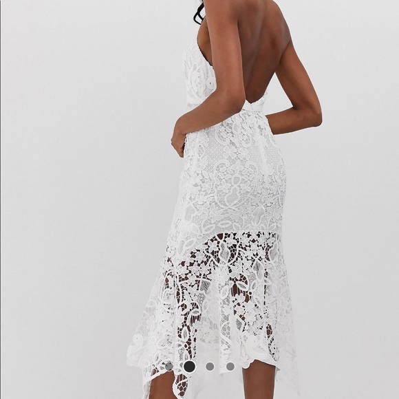 ASOS DESIGN high neck midi dress in guipure lace and peplum - Picture 3 of 5